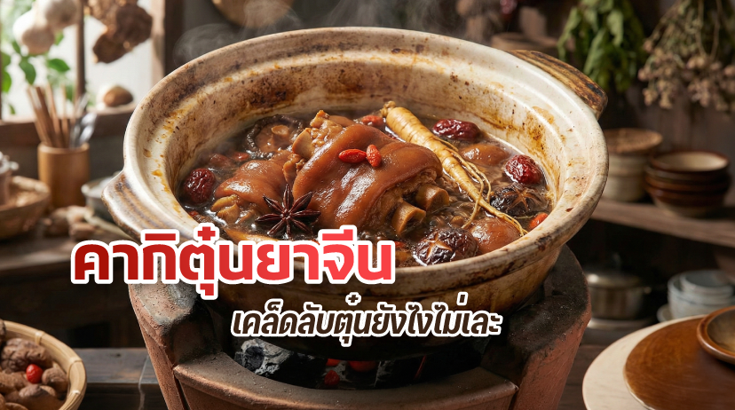 พะโล้ตุ๋นยาจีน หม้อดินร้อนๆ ใส่เครื่องยาจีนพุทราจีนและโสม ซุปขาหมูบำรุงร่างกาย เคล็ดลับตุ๋นคากิให้เปื่อยนุ่มแต่ไม่เละ