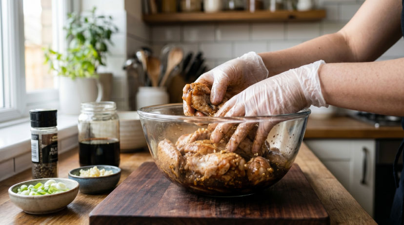 หมักปีกไก่สด พร้อมซอสสูตรเข้มข้นในครัวบ้าน